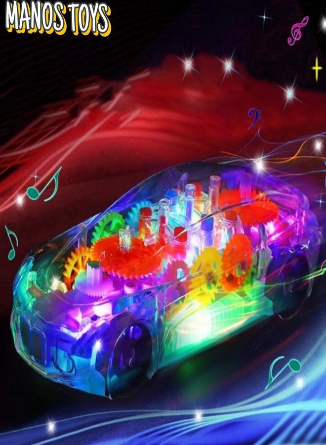 Manos 360 Degree Bump & Go Rotating Transparent Concept Racing Car Transparent Car 3D Concept Super Car Toy for Kids with 360 Degree Rotation,Gear Simulation Mechanical Car Technology - Image 4